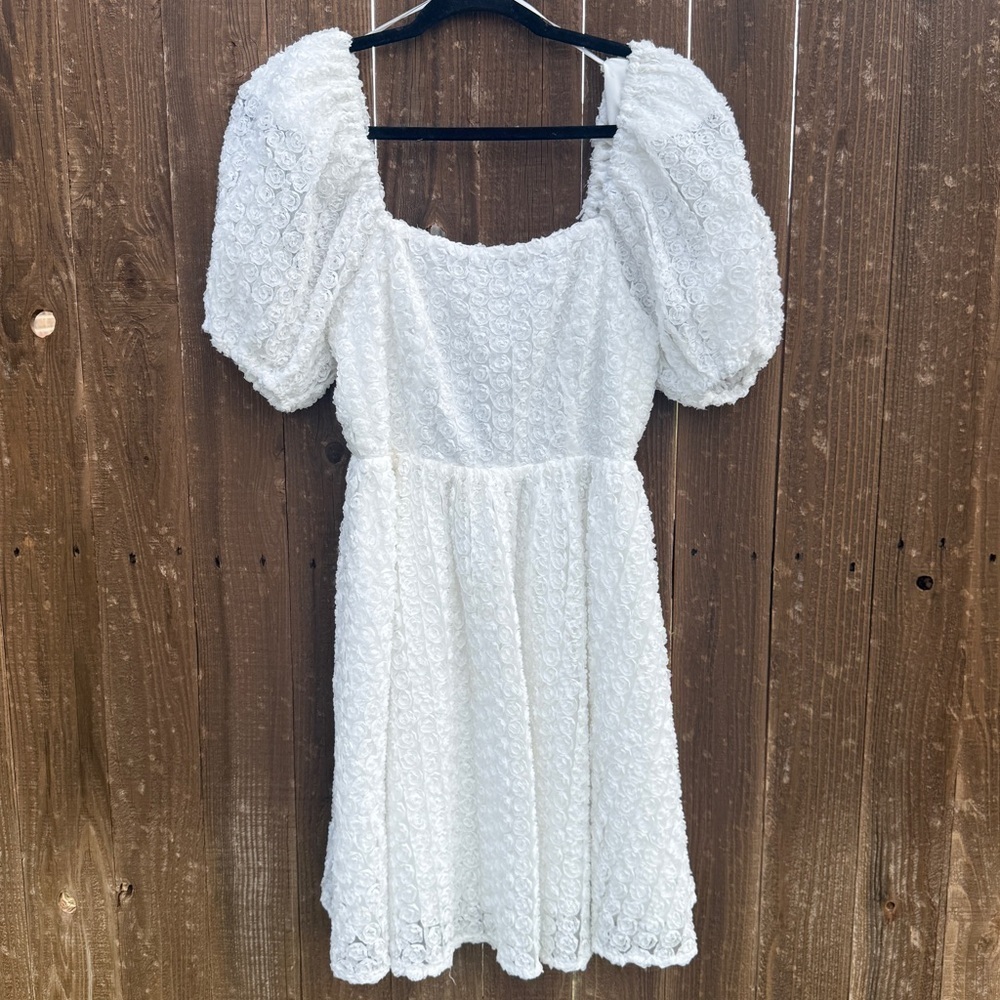 Endless Rose White Puff Sleeve Rosette Mini Dress Size Small Anthropologie